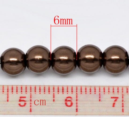 Image de Perles Imitation en Verre Rond Café Nacré 6mm Dia, Taille de Trou: 1mm, 82cm long, 5 Enfilades (Env.145 Pcs/Enfilade)