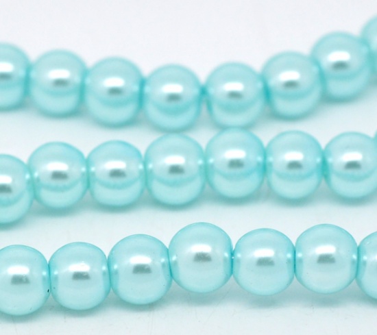 Picture of Glass Pearl Imitation Beads Round Skyblue About 6mm Dia, Hole: Approx 1mm, 82cm long, 5 Strands (Approx 145 PCs/Strand)