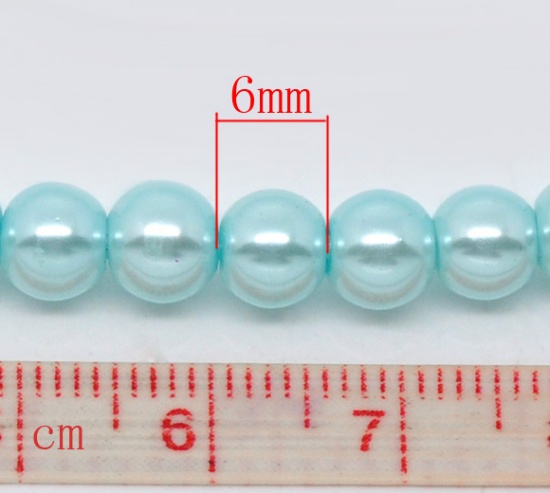 Image de Perles Imitation en Verre Rond Bleu Ciel Nacré 6mm Dia, Taille de Trou: 1mm, 82cm long, 5 Enfilades (Env.145 Pcs/Enfilade)