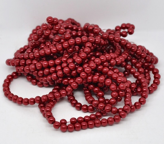 Image de Perles Imitation en Verre Rond Rouge Foncé Nacré 6mm Dia, Taille de Trou: 1mm, 82cm long, 5 Enfilades (Env.145 Pcs/Enfilade)