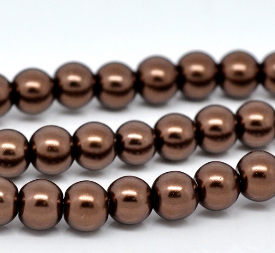 Picture of Glass Pearl Imitation Beads Round Coffee About 8mm Dia, Hole: Approx 1mm, 82cm long, 5 Strands (Approx 110 PCs/Strand)