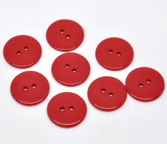 Picture of Resin Sewing Buttons Scrapbooking 2 Holes Round Red 23mm( 7/8") Dia, 1000 PCs