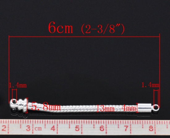 Immagine di Rame Stile Europeo Dangle Componente di Orecchino Argento Placcato Striscia Disegno lunghezza:6.0cm 10 Pz