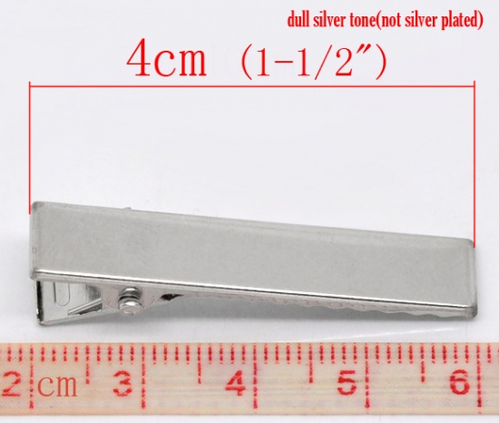 Picture of Alloy Alligator Hair Clips Rectangle Silver Tone 40mm x 8mm, 50 PCs