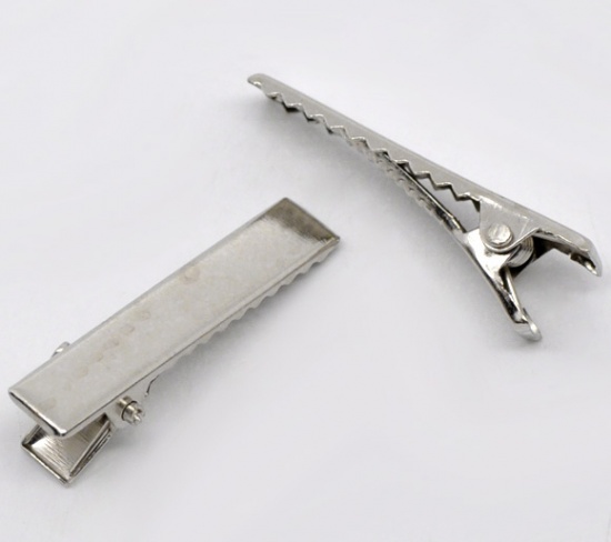Picture of Alloy Alligator Hair Clips Rectangle Silver Tone 32mm x 7mm, 50 PCs