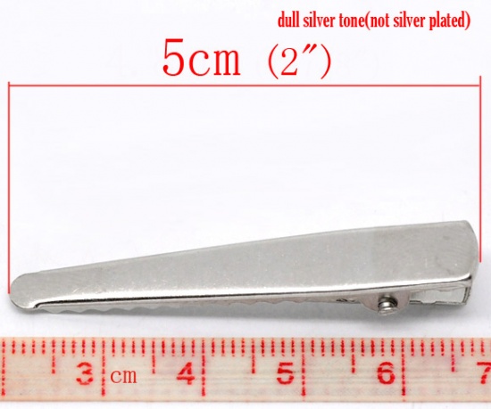 合金 ヘアクリップ 長方形 シルバートーン 46mm x 8mm、 50 個 の画像
