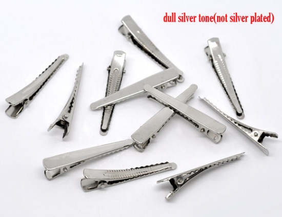 Picture of Alloy Alligator Hair Clips Prong Silver Tone 46mm x 8mm, 50 PCs