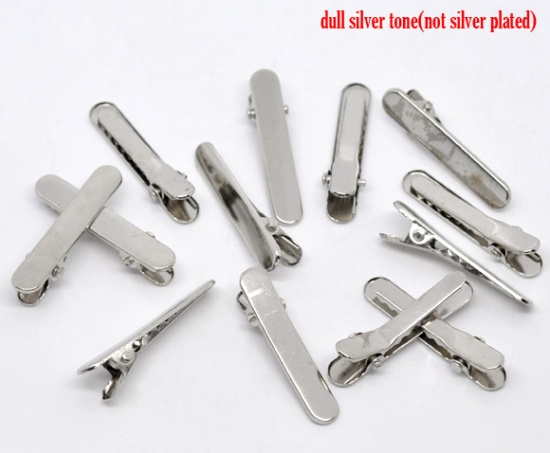Picture of Alloy Alligator Hair Clips Oval Silver Tone 35mm x 7mm, 50 PCs
