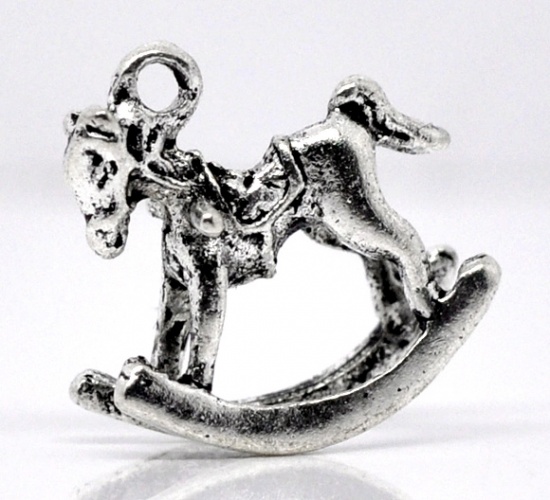 Изображение 3Д Подвески "Игрушка Конь" 15x14mm Античное Серебро, проданные 30 шт|уп