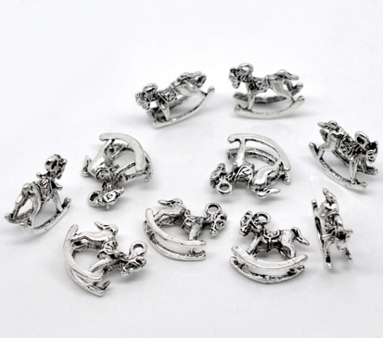 Picture of Zinc Based Alloy 3D Charm Pendants Rocking Horse Antique Silver 15mm x14mm( 5/8" x 4/8"), 30 PCs