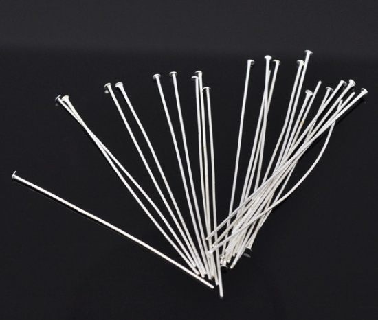 Picture of Alloy Head Pins Silver Plated 6cm(2 3/8") long, 0.8mm (20 gauge), 300 PCs
