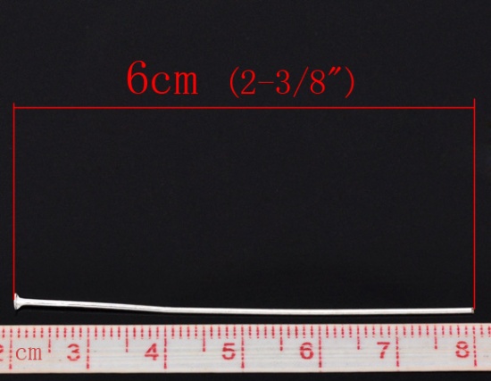 Immagine di Lega di Ferro Spillo Spilli Argento Placcato lunghezza:6cm 0.8mm ( misura), 300 Pz