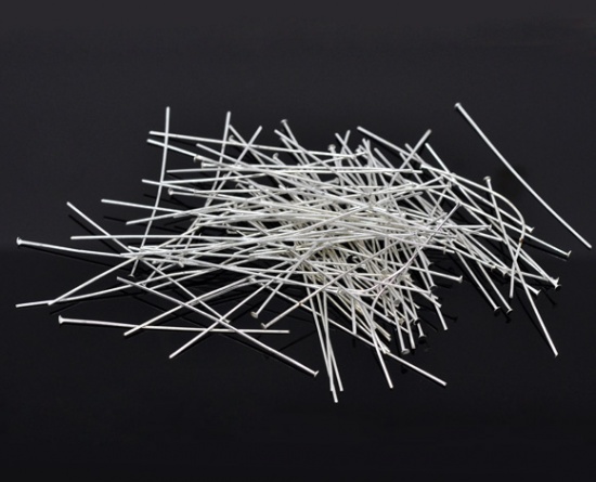 Picture of Alloy Head Pins Silver Plated 6cm(2 3/8") long, 0.8mm (20 gauge), 300 PCs
