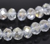Image de Perles Cristales en Verre Plat-Rond Blanc Couleur AB Transparent à Facettes 10mm x 7.4mm, Taille de Trou: 1mm, 53cm long, 2 Enfilades (Env.72 Pcs/Enfilade)