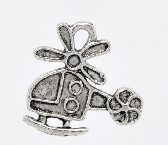 Image de 50 Pendentifs Charms Hélicoptère Argent vieilli 19x18mm