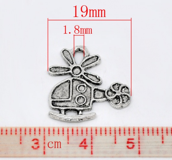 Image de 50 Pendentifs Charms Hélicoptère Argent vieilli 19x18mm