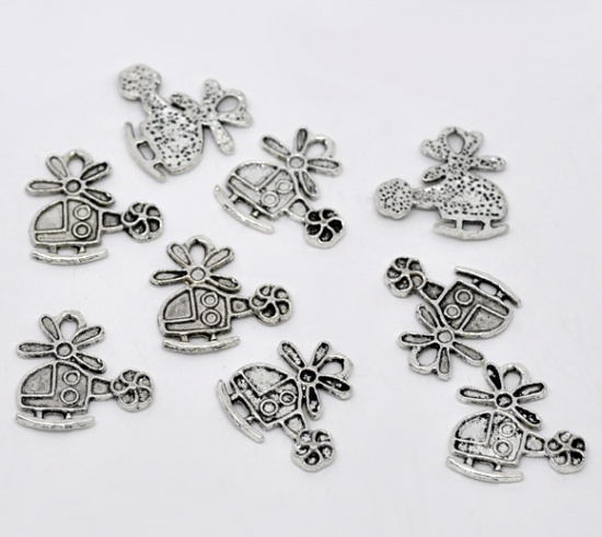 Image de 50 Pendentifs Charms Hélicoptère Argent vieilli 19x18mm