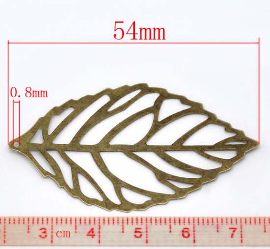 Image de Pendentifs Estampe en Filigrane Creux en Alliage de Fer Feuille Bronze Antique 5.4cm x 3.2cm, 100 Pcs