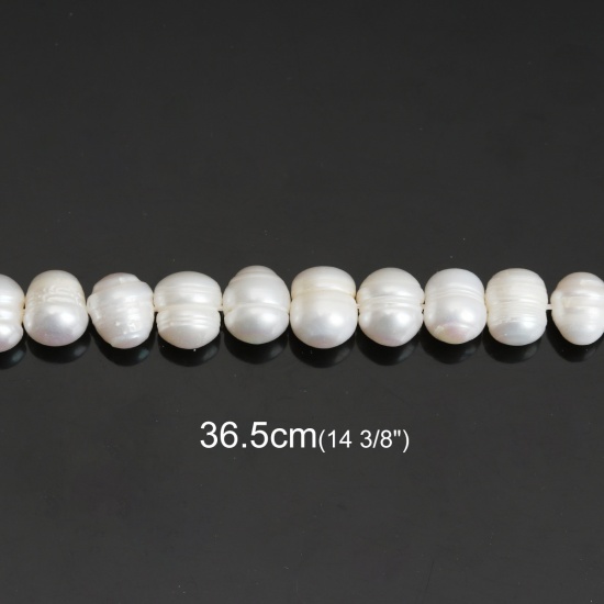 Image de (Classement B) Naturel Perle d'Eau Douce de Culture Perles Semi Baroque Blanc 9mm-10mm, Taille de Trou: 0.5mm, 36.5cm long, 1 Enfilade(Env. 42Pcs)