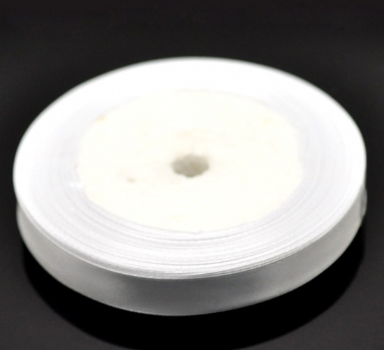 Bild von Weiß Polyester Satinband Schmuckbänder, 12.6mm, 1 Rolle(ca. 25 Yards/Rolle)