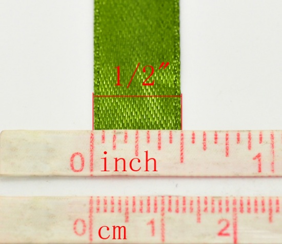 Picture of Polyester Easter Satin Ribbon Olive Green About 12.6mm( 4/8"), 1 Roll(Approx 25 Yards/Roll)