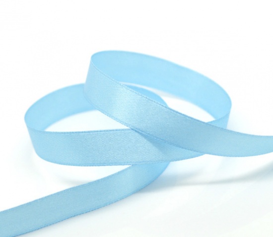 Picture of Polyester Easter Satin Ribbon Skyblue About 12.6mm( 4/8"), 1 Roll(Approx 25 Yards/Roll)