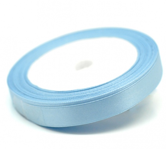 Picture of Polyester Easter Satin Ribbon Skyblue About 12.6mm( 4/8"), 1 Roll(Approx 25 Yards/Roll)