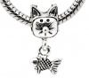 Picture of European Style Large Hole Charm Dangle Beads Fish Cat Antique Silver 23mm x 10mm, 20 PCs