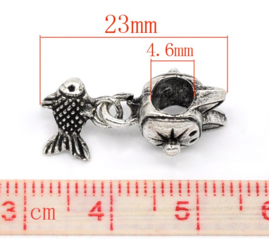 Immagine di Lega di Zinco Stile Europeo Charm Dangle PerlinePesce Argento Antico 23.0mm x 10.0mm, 20 Pz