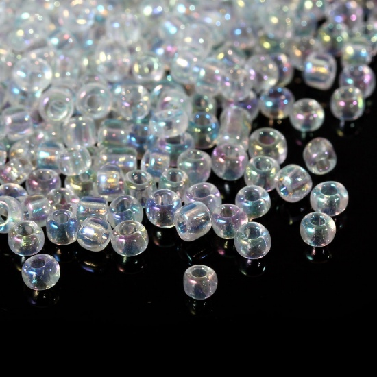 Picture of 8/0 Glass Seed Beads Round Rocailles Clear AB Color About 3mm Dia, Hole: Approx 0.8mm, 450 gram