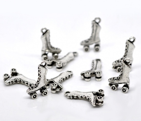 Picture of Antique Silver Color Roller Skates Charm Pendants 21x12mm, sold per packet of 50