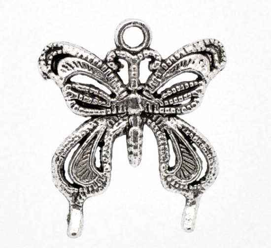 Picture of Antique Silver Color Butterfly Charm Pendants 26x23mm, sold per packet of 30