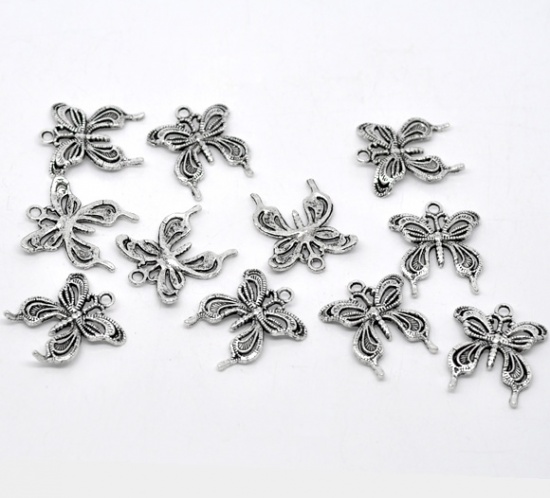 Picture of Antique Silver Color Butterfly Charm Pendants 26x23mm, sold per packet of 30