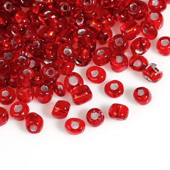 Picture of 6/0 Glass Seed Beads Round Rocailles Dark Red Silver Lined About 4mm Dia, Hole: Approx 1mm, 450 gram
