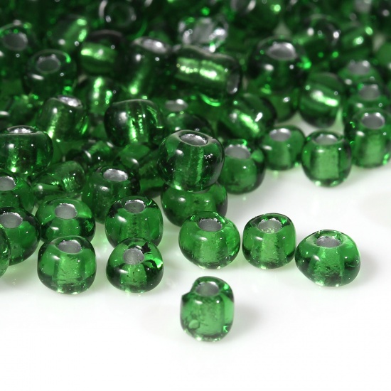 Picture of 6/0 Glass Seed Beads Round Rocailles Green Silver Lined About 4mm Dia, Hole: Approx 1mm, 450 gram