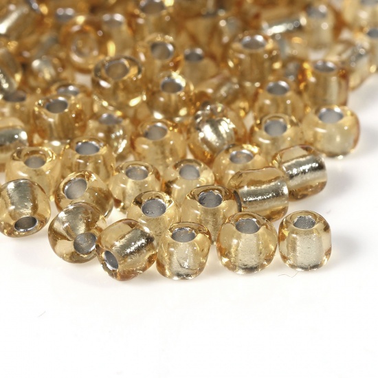 Picture of 6/0 Glass Seed Beads Round Rocailles Pale Yellow Silver Lined About 4mm Dia, Hole: Approx 1mm, 450 gram
