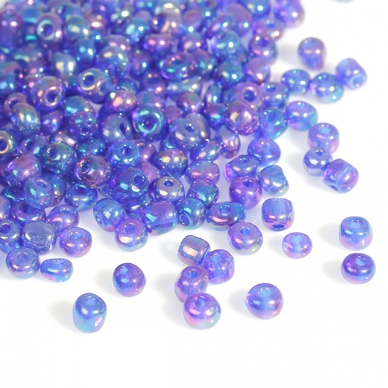 Picture of 6/0 Glass Seed Beads Round Rocailles Deep Blue AB Color About 4mm Dia, Hole: Approx 1mm, 450 gram