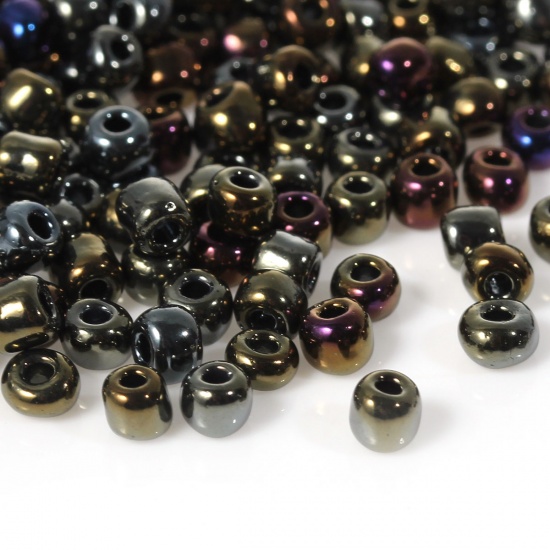 Picture of 6/0 Glass Seed Beads Round Rocailles Dark Brown AB Color About 4mm Dia, Hole: Approx 1mm, 450 gram