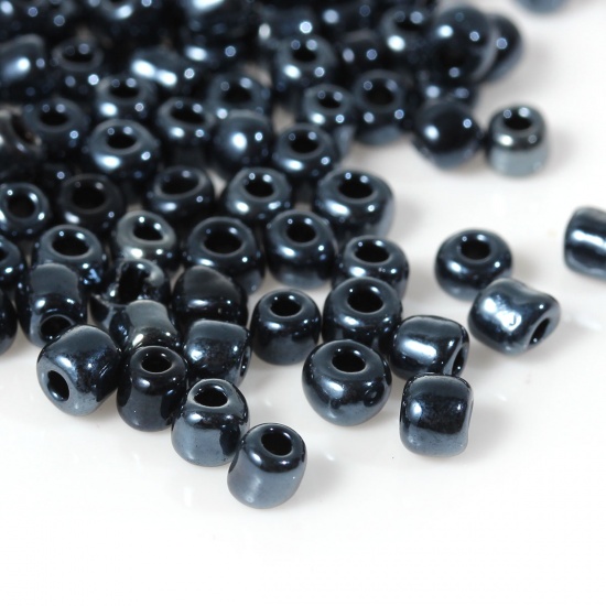 Picture of 6/0 Glass Seed Beads Round Rocailles Black AB Rainbow Color About 4mm Dia, Hole: Approx 1mm, 450 gram