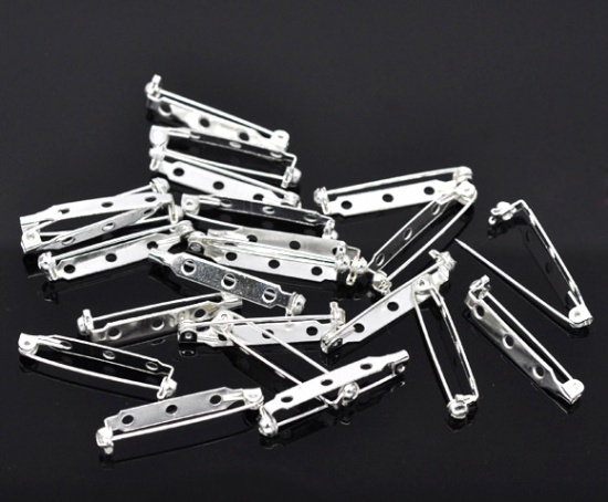 Picture of Alloy Pin Brooches Back Bar Findings Silver Plated 34mm(1 3/8") x 8mm( 3/8"), 80 PCs