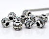 Picture of Zinc Metal Alloy European Style Large Hole Charm Beads Round Antique Silver White & Black Enamel Clear AB Color Rhinestone About 12mm x 9mm, Hole: Approx 4.8mm, 10 PCs