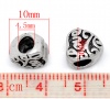 Picture of Zinc Metal Alloy European Style Large Hole Charm Beads Heart Antique Silver Message "Love" Carved About 10mm x 9mm, Hole: Approx 4.5mm, 20 PCs