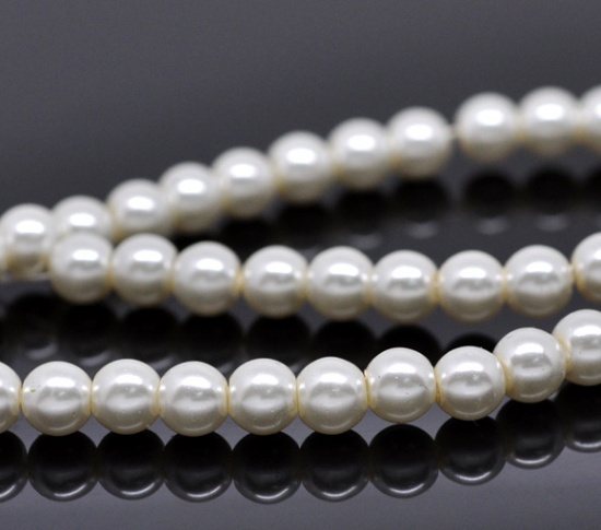 Picture of Glass Pearl Imitation Beads Round Ivory About 6mm Dia, Hole: Approx 1mm, 82cm long, 5 Strands (Approx 145 PCs/Strand)