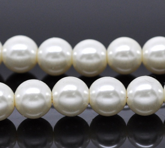 Picture of Glass Pearl Imitation Beads Round Ivory About 12mm Dia, Hole: Approx 1mm, 82cm long, 2 Strands (Approx 74 PCs/Strand)