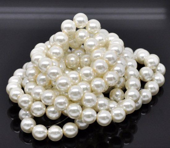 Picture of Glass Pearl Imitation Beads Round Ivory About 12mm Dia, Hole: Approx 1mm, 82cm long, 2 Strands (Approx 74 PCs/Strand)