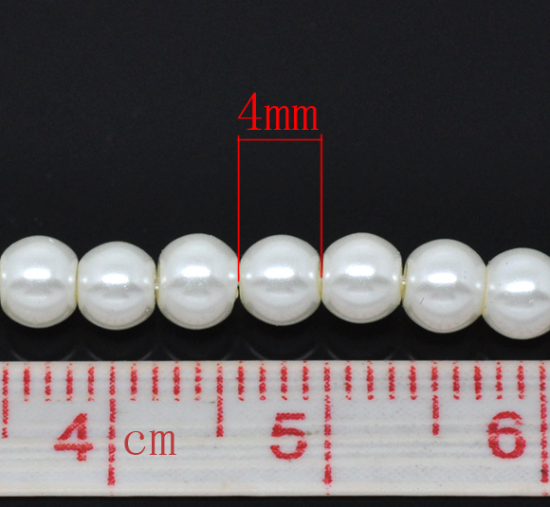 Image de Perles Imitation en Verre Rond Ivoirin Nacré 4mm Dia, Taille de Trou: 1mm, 82cm long, 5 Enfilades (Env.210 Pcs/Enfilade)