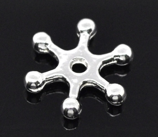 Picture of Zinc Based Alloy Spacer Beads Snowflake Silver Plated About 8mm x 8mm, Hole:Approx 1.2mm, 300 PCs