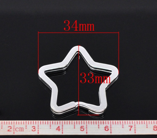 Picture of Iron Based Alloy Keychain & Keyring Pentagram Star Silver Plated 3.4cm x 3.3cm, 10 PCs