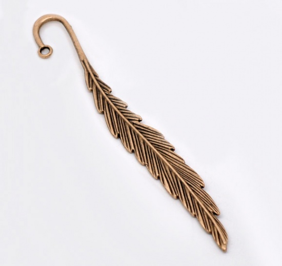 Picture of Copper Tone Feather Charm Bookmarks 12cm(4-3/4"), sold per packet of 5