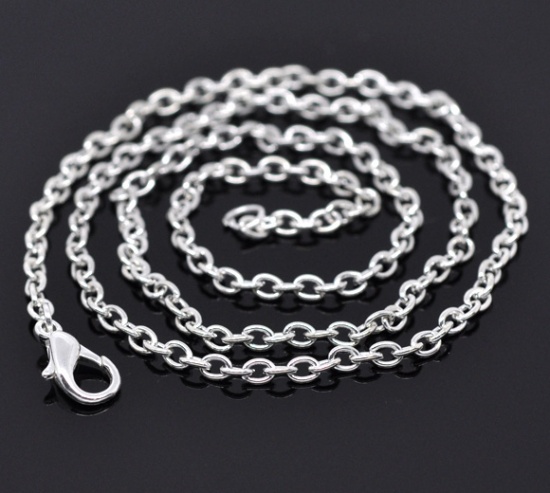 Picture of Link Cable Chain Necklace Silver Plated 45.6cm(18") long, Chain Size: 3x2mm(1/8"x1/8"), 12 PCs